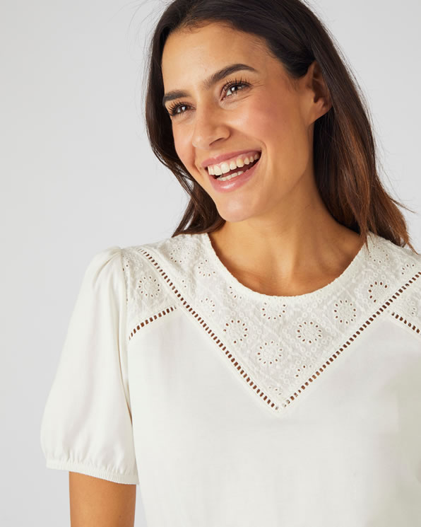 T-shirt empiècement broderie anglaise