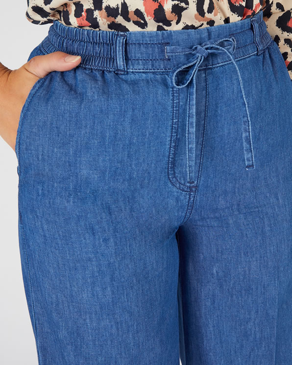 Pantalon large tissu chambray