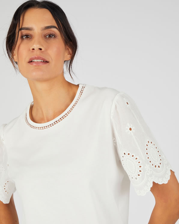 T-shirt pur coton manches brodées