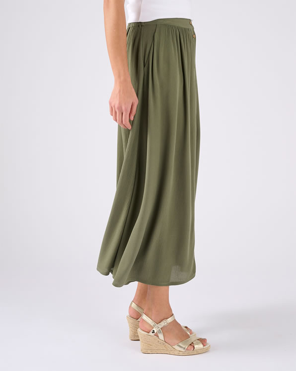 Jupe boutonnée en tissu créponné pure viscose