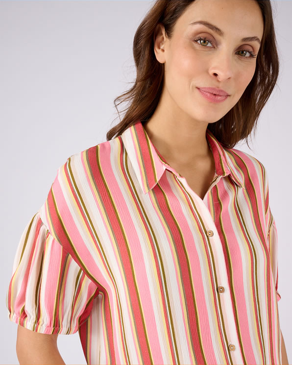 Chemisier rayé en tissu créponné pure viscose
