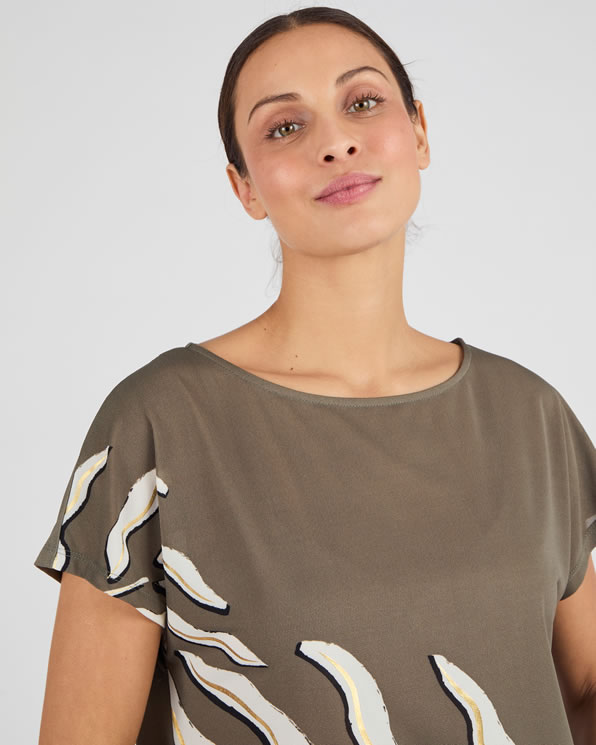 T-shirt maille crêpe motif feuillage