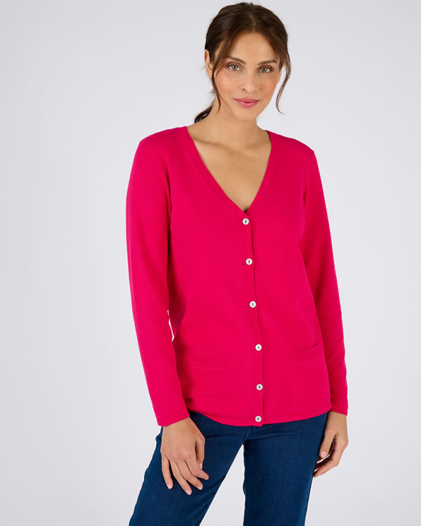 Gilet boutonné maille fine et détails pointelle