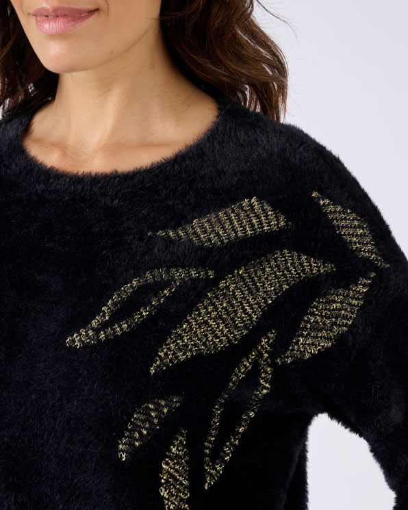 Pull maille poilue à motif végétal brillant