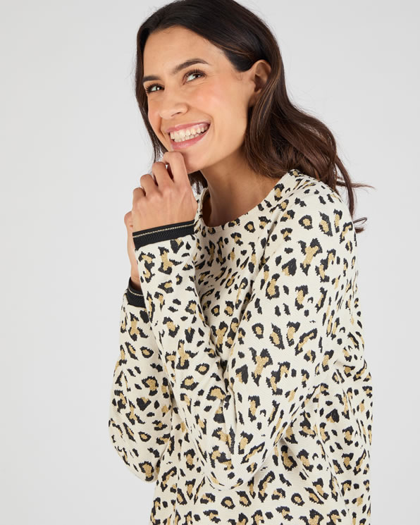 Sweat-shirt maille jacquard imprimé animalier