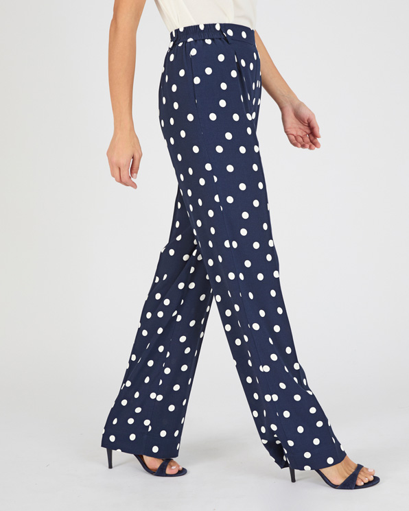 Pantalon large viscose fluide imprimé pois