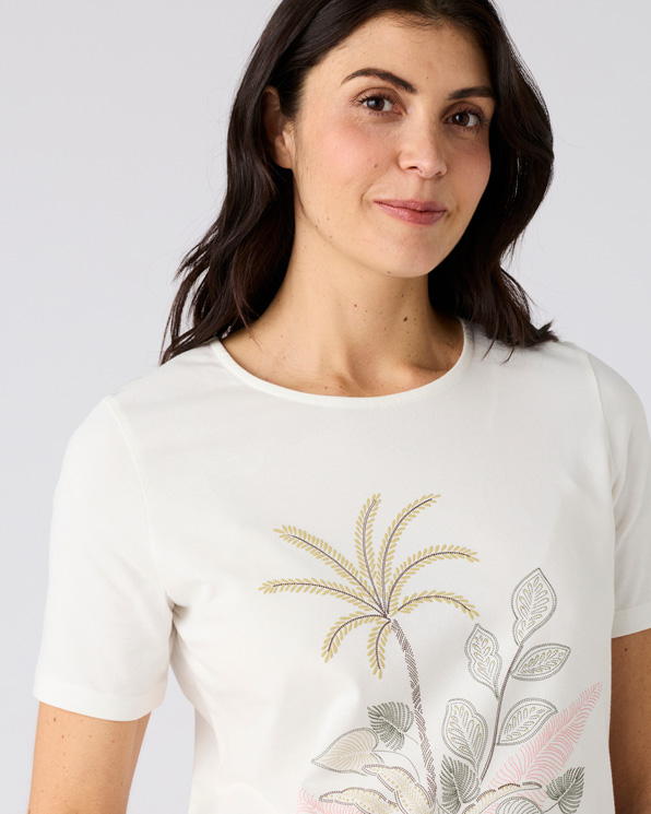 T-shirt maille jersey motif placé esprit tropical