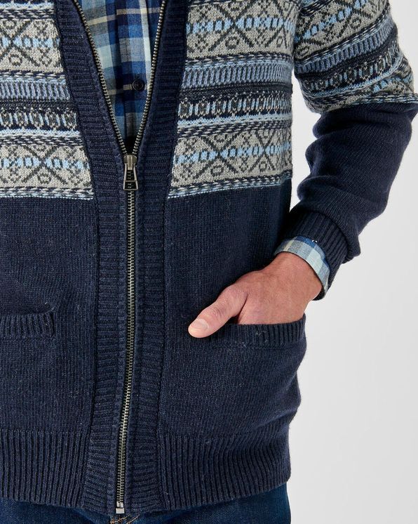 Gilet zippé mélange laine maille jacquard
