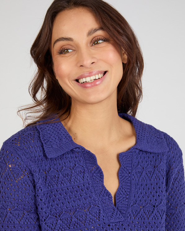 Pull col polo maille ajourée