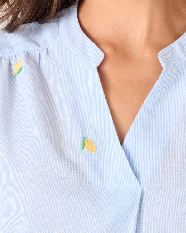 Blouse rayée et brodée citrons