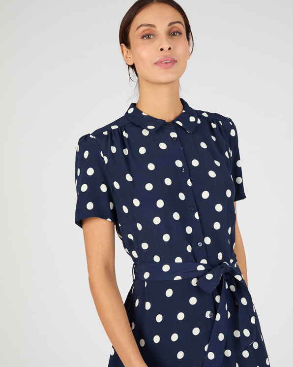 Robe-chemise viscose fluide imprimé pois