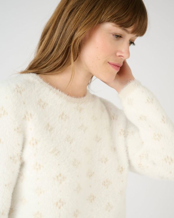 Pull jacquard en maille poilue