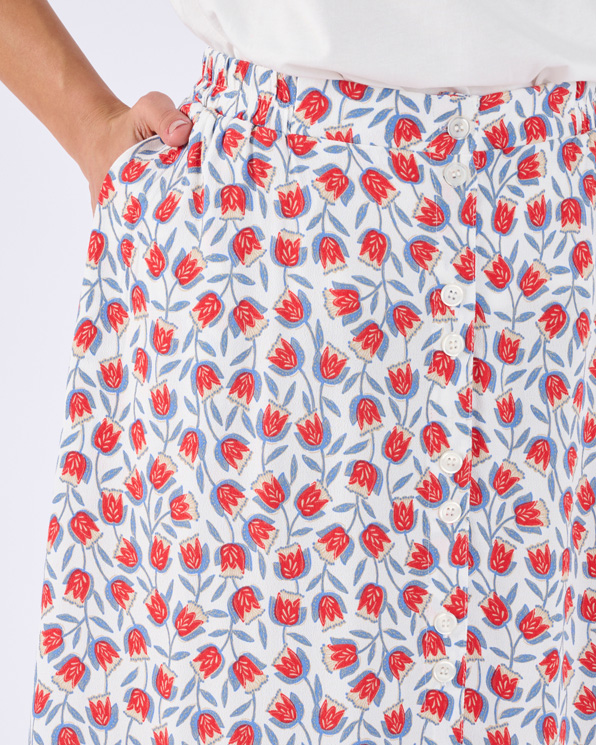 Jupe boutonnée imprimé tulipes