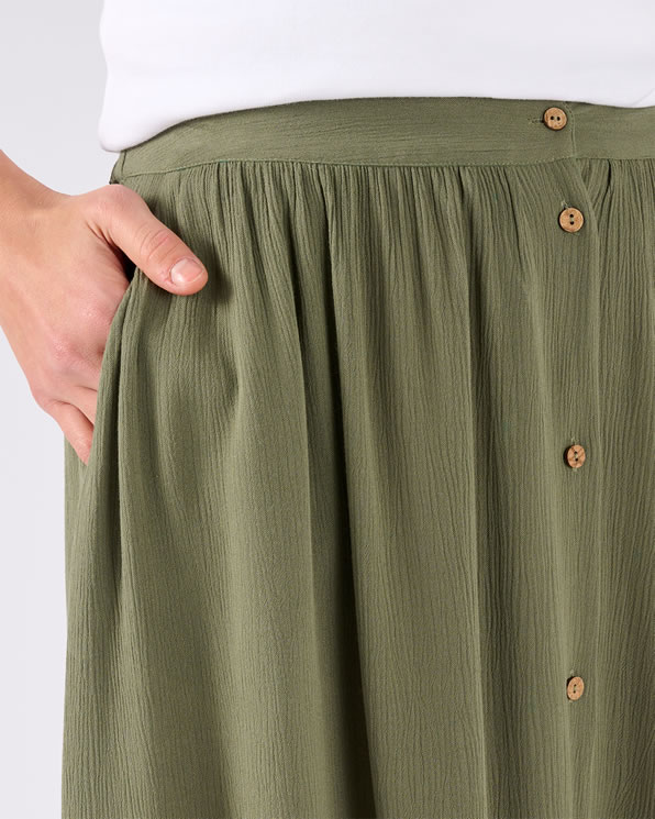 Jupe boutonnée en tissu créponné pure viscose