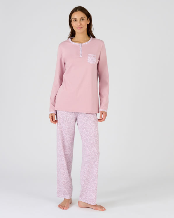 Pyjama pur coton peigné, manches longues