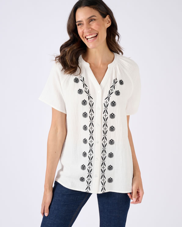 Blouse brodée en gaze de coton biologique