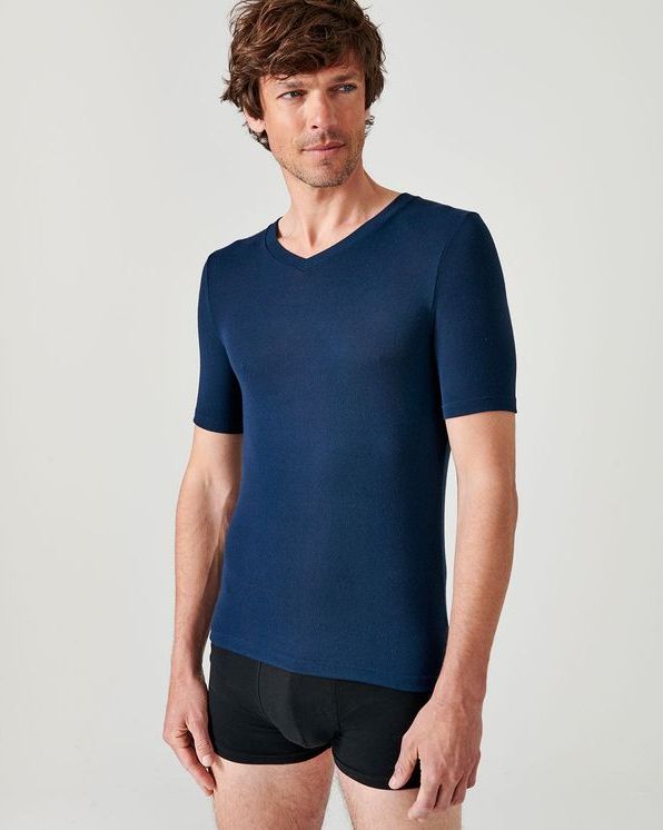T-shirt col V manches courtes fine côte Thermolactyl Sensitive