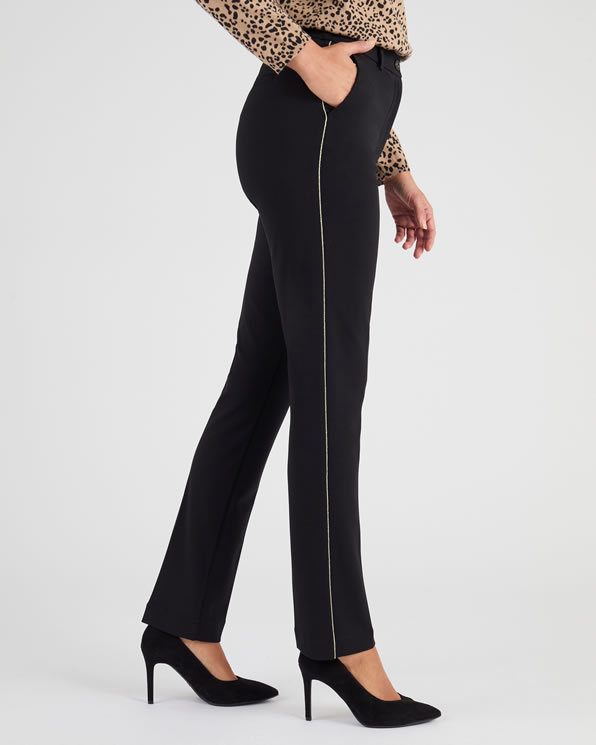 Pantalon maille crêpe stretch liserés côtés