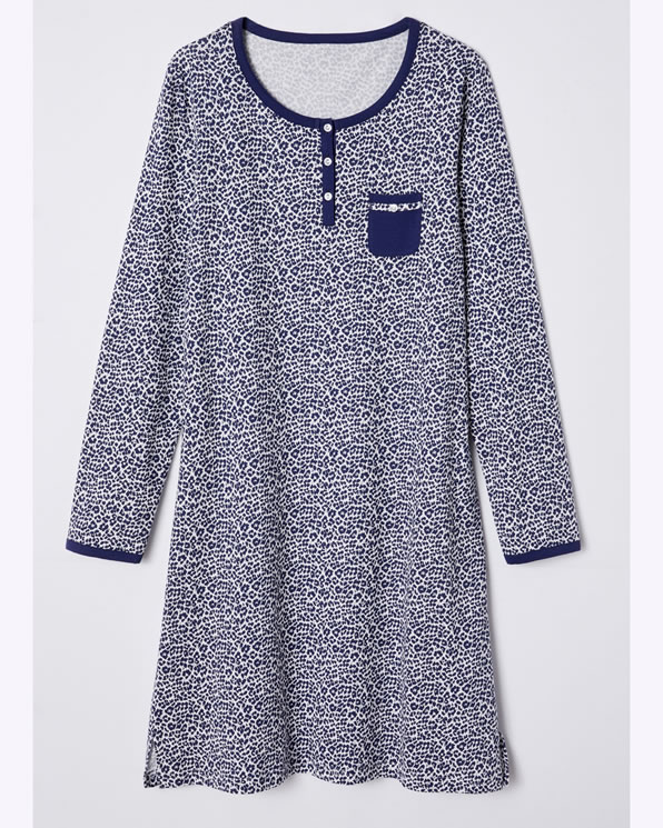 Chemise de nuit pur coton peigné, manches longues