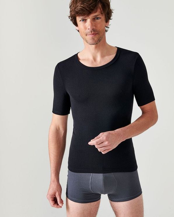 T-shirt col rond manches courtes fine côte Thermolactyl