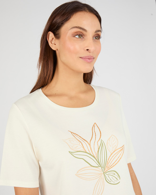 T-shirt maille jersey motif feuillage