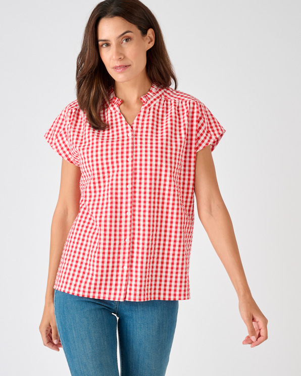 Chemisier manches courtes en tissu gaufré