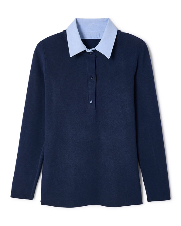 Pull Thermolactyl col chemisier chambray