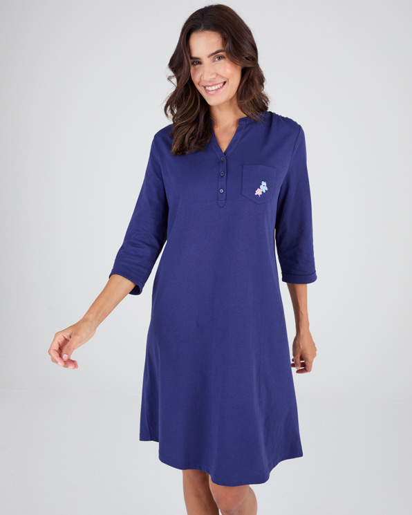 Chemise de nuit col tunisien en pur coton