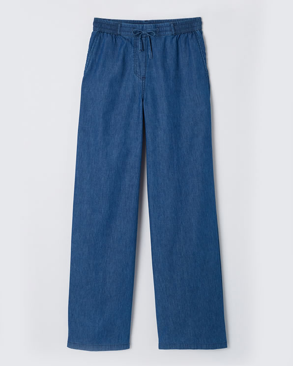 Pantalon large tissu chambray