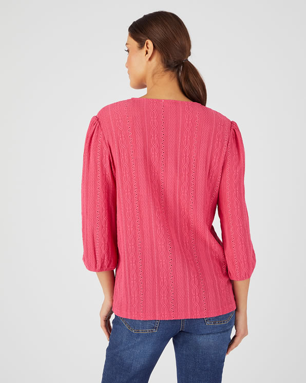 Top maille jacquard stretch ajourée et brodée