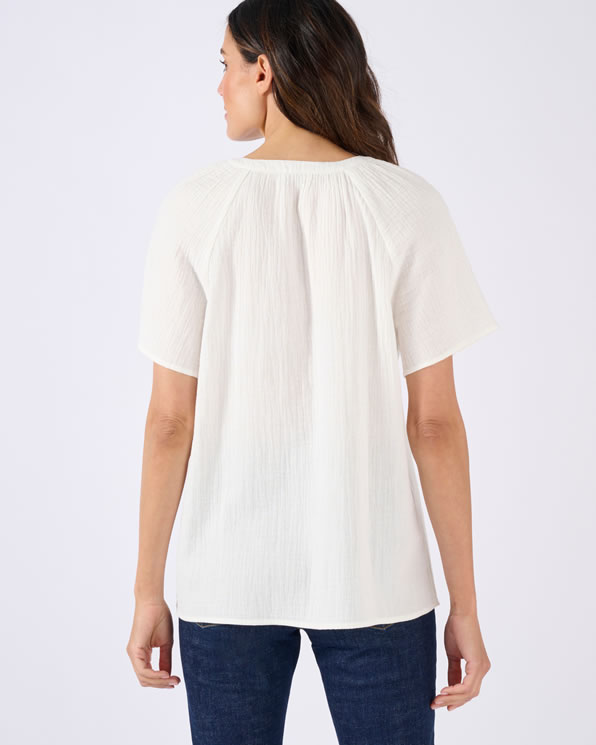 Blouse brodée en gaze de coton biologique