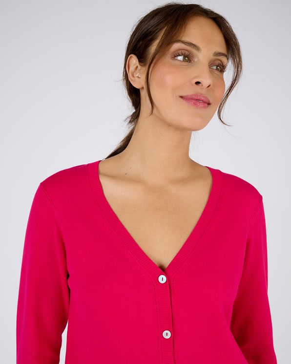 Gilet boutonné maille fine et détails pointelle
