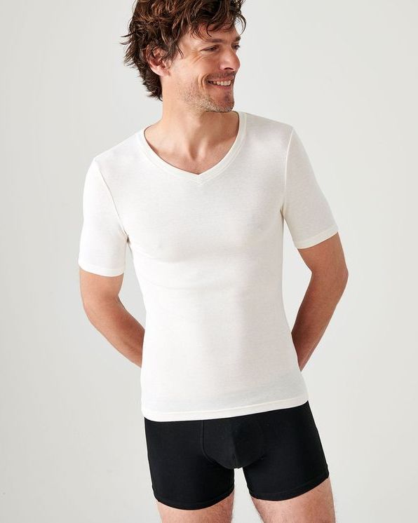 T-shirt col V manches courtes fine côte Thermolactyl Sensitive