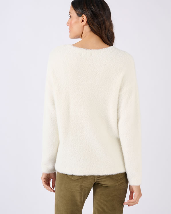 Pull maille poilue à motif végétal brillant