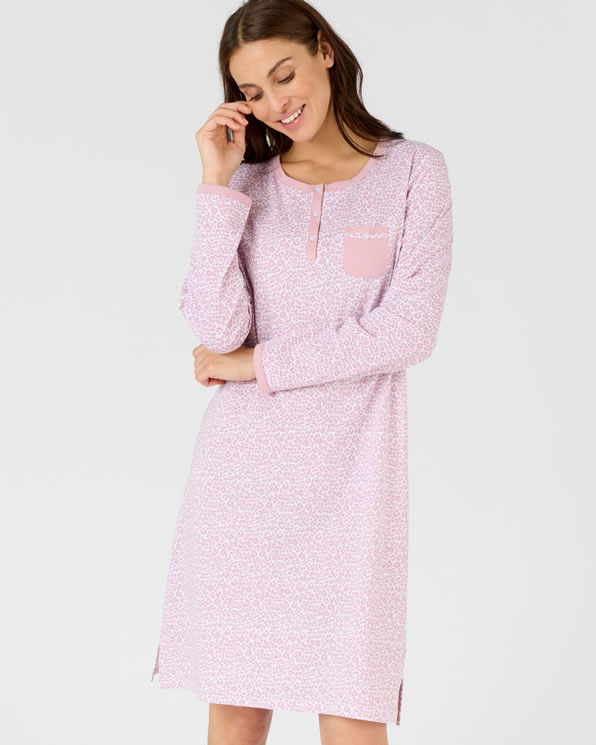 Chemise de nuit pur coton peigné, manches longues