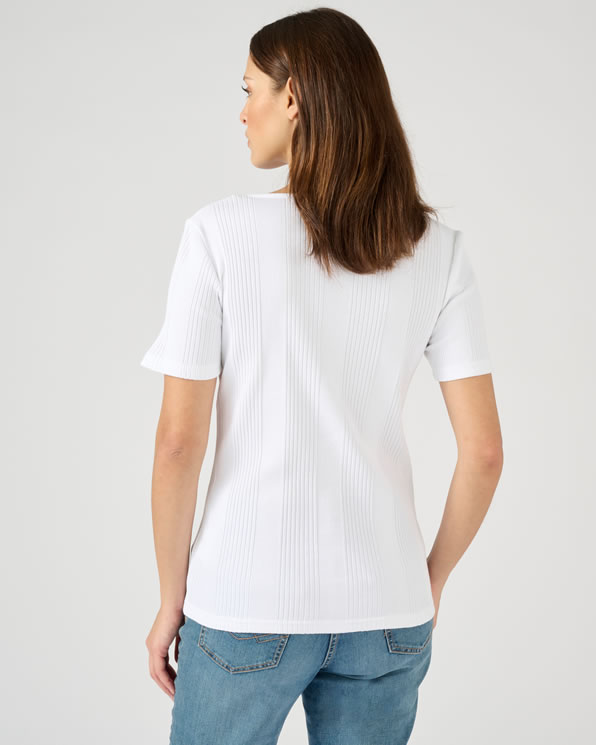 T-shirt avec jeux de fines côtes pur coton