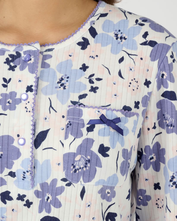 Pyjama maille côtelée, intérieur légèrement gratté