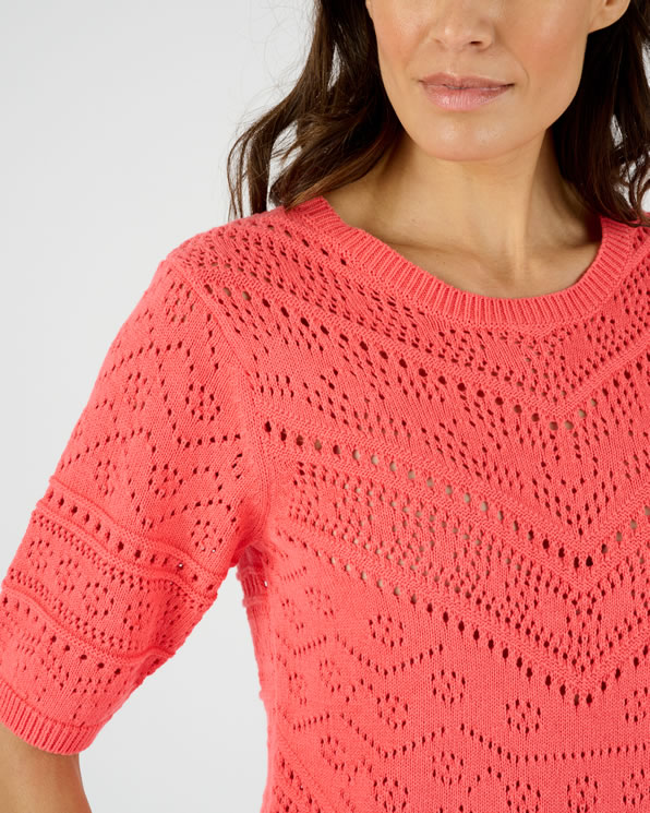 Pull maille ajourée manches aux coudes