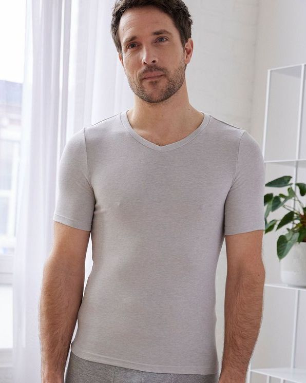 T-shirt col V manches courtes fine côte Thermolactyl Sensitive