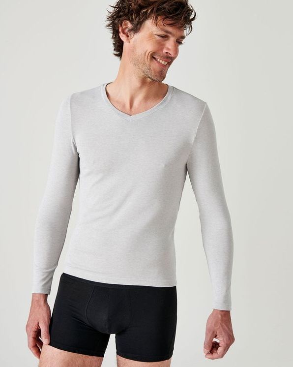 T-shirt col V manches longues fine côte Thermolactyl Sensitive
