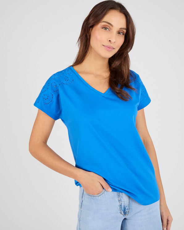 T-shirt broderies ajourées en pur coton