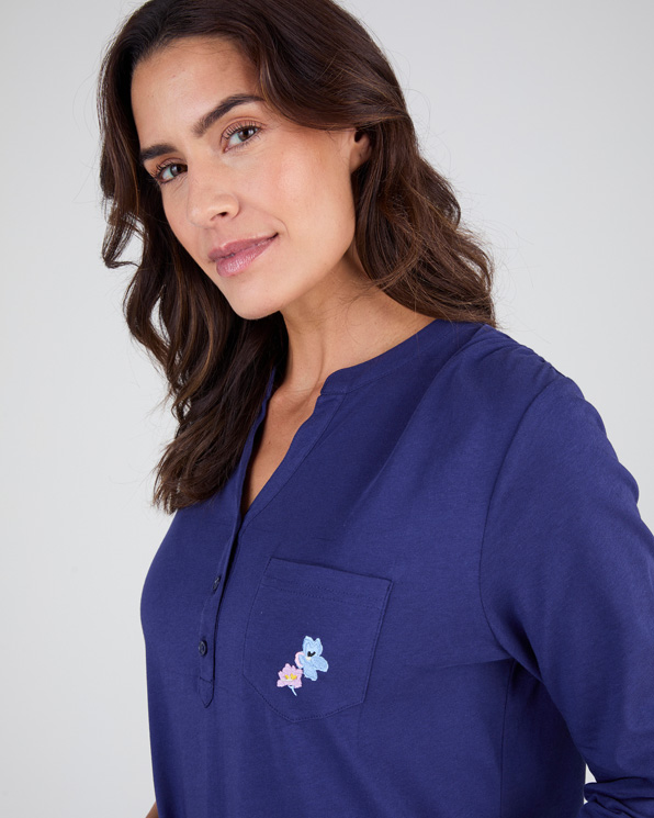 Chemise de nuit col tunisien en pur coton