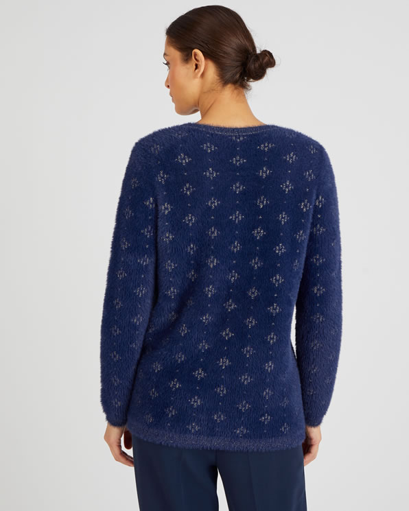 Pull jacquard en maille poilue