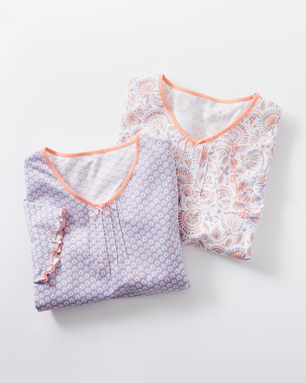 Lot de 2 chemises de nuit fleurie + pois