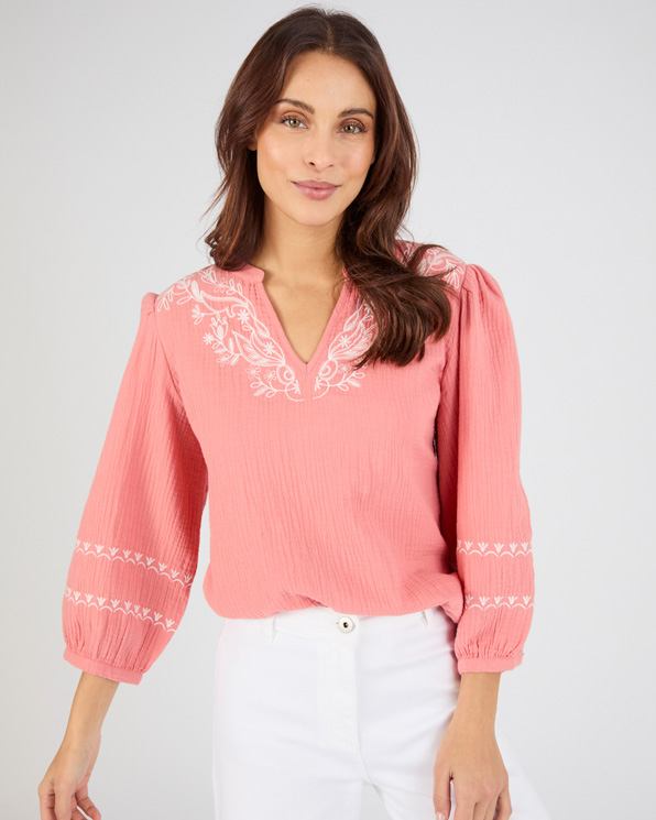 Blouse brodée en gaze de coton