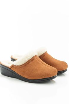Mules croûte de cuir et laine