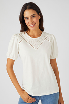 T-shirt empiècement broderie anglaise
