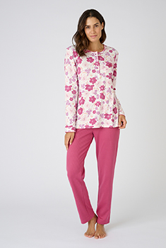 Pyjama maille côtelée, intérieur légèrement gratté
