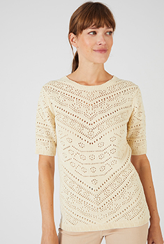 Pull maille ajourée manches aux coudes