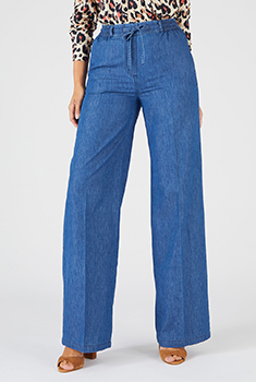 Pantalon large tissu chambray